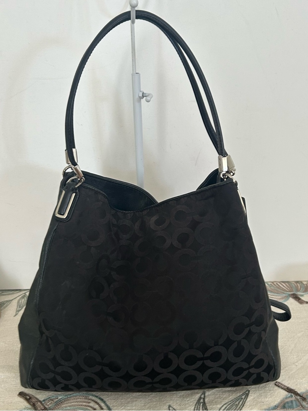 Coach Madison Op Art Black Signature C Jacquard Leather Trim Shoulder Hobo Tote - Picture 6 of 13